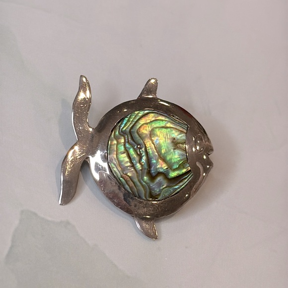Vintage Taxco Mexico Sterling Silver Abalone Fish Pin Brooch - Picture 5 of 5